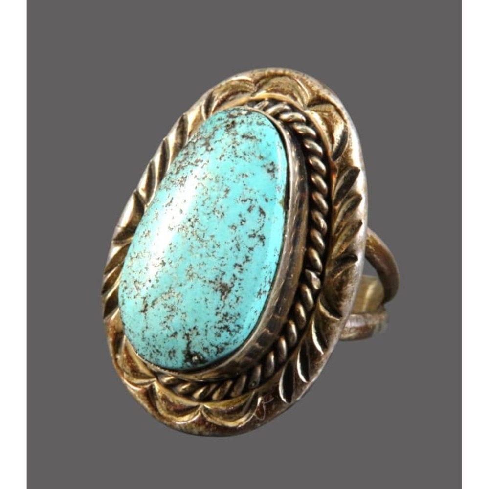 Vtg Sterling Silver SKEETS NAVAJO RING Stunning Turquoise Powder Blue Stamped 6